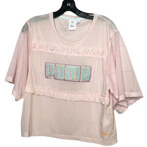 Puma Women's Sophia Webster Ruffle Pink Sheer Mesh Oversized Top Size Small